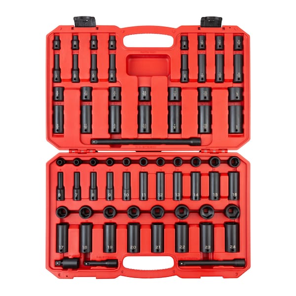 3/8 Inch Drive 6-Point Impact Socket Set, 72-Piece (1/4-1 in., 6-24 mm)